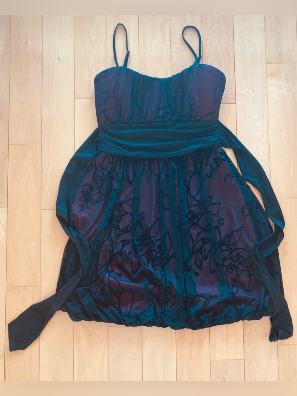 Marshalls Pink and Black Mini Formal Dress with Velvet Flowers and Bubble Hem